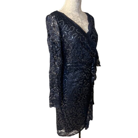 Marina Evening Dress 4 Navy Blue Sequin Lace Holiday Cruise Wedding Party NEW - Picture 4 of 9